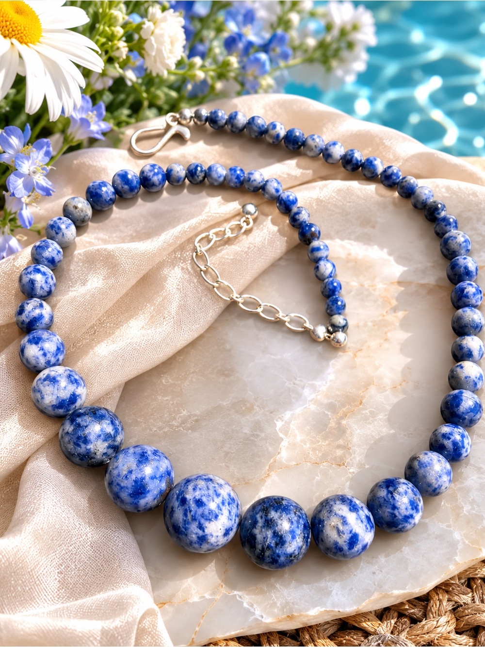 Jay King Mine Finds 925 Graduated Natural Sodalite Bead Necklace 21” NIB